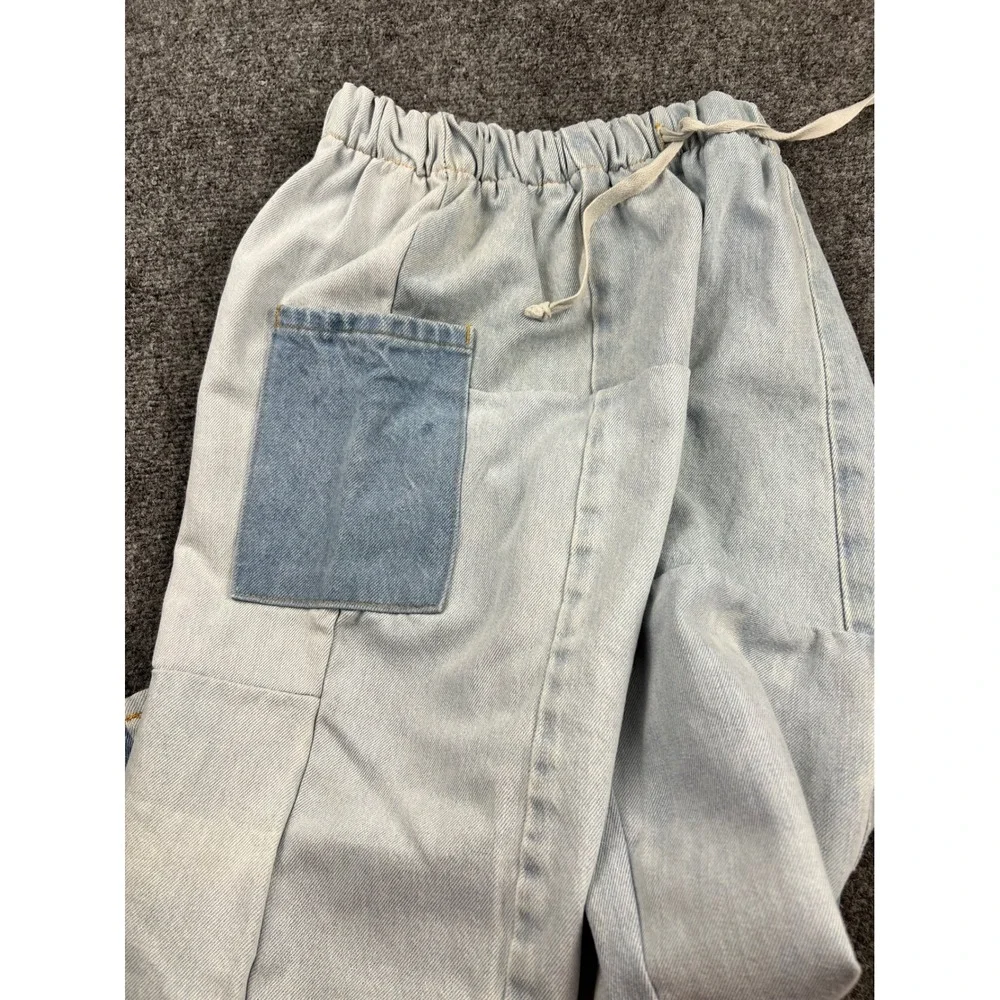 Patchwork Wide Leg Denim Pants Urban‎ Renewal Reworked Drawstring Streetwear S/M